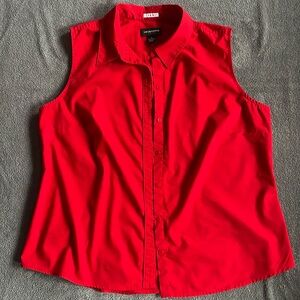 Red Sleeveless Button-Up Shirt